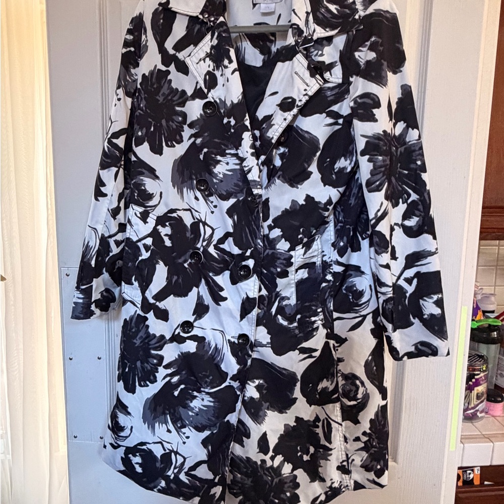 Floral Black and White Women's Coat